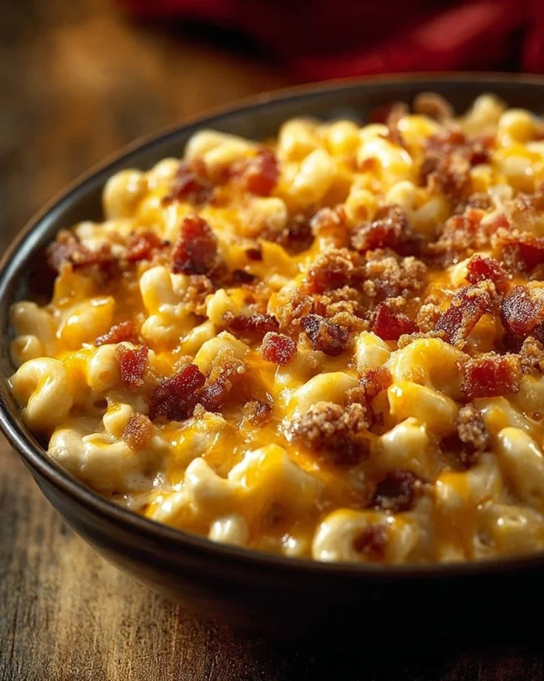 Delicious Loaded Bacon Cheeseburger Alfredo Pasta topped with crispy bacon and cheese