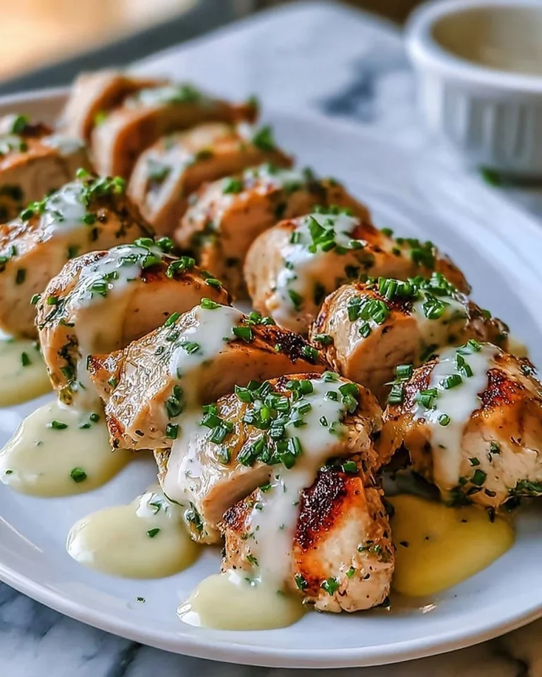 Oven-Baked Caesar Chicken with Parmesan Sauce Oven-baked Caesar chicken topped with creamy Parmesan sauce on a plate.