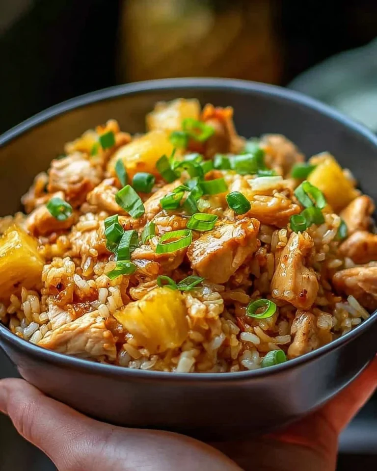 Pineapple Chicken and Rice Delicious Pineapple Chicken served over rice with colorful vegetables.