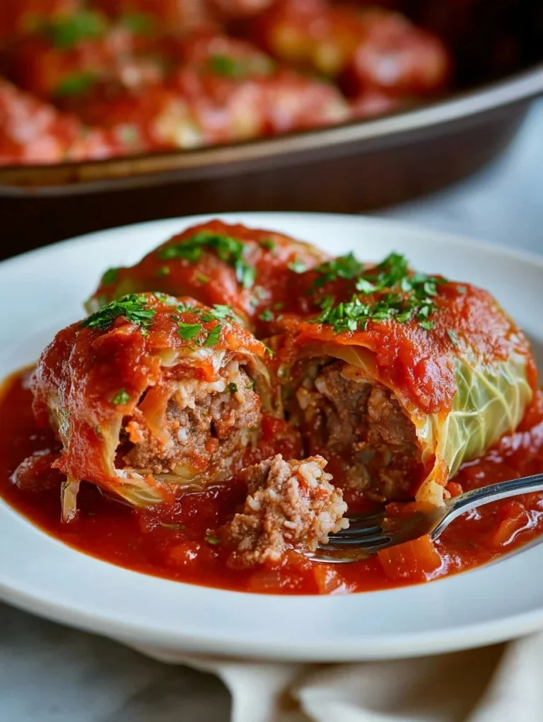 Polish stuffed cabbage rolls filled with meat and rice served on a plate