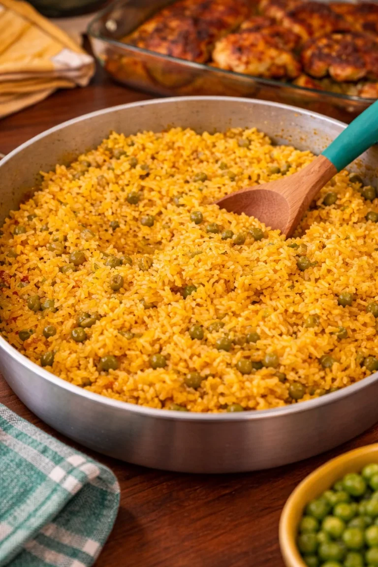 Plate of Puerto Rican rice with vegetables and spices