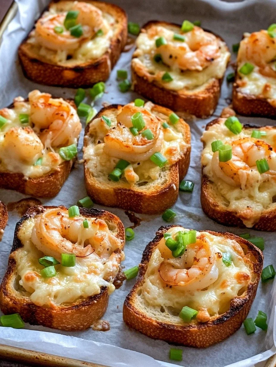 A plate of crispy shrimp toasts topped with fresh herbs and spices.