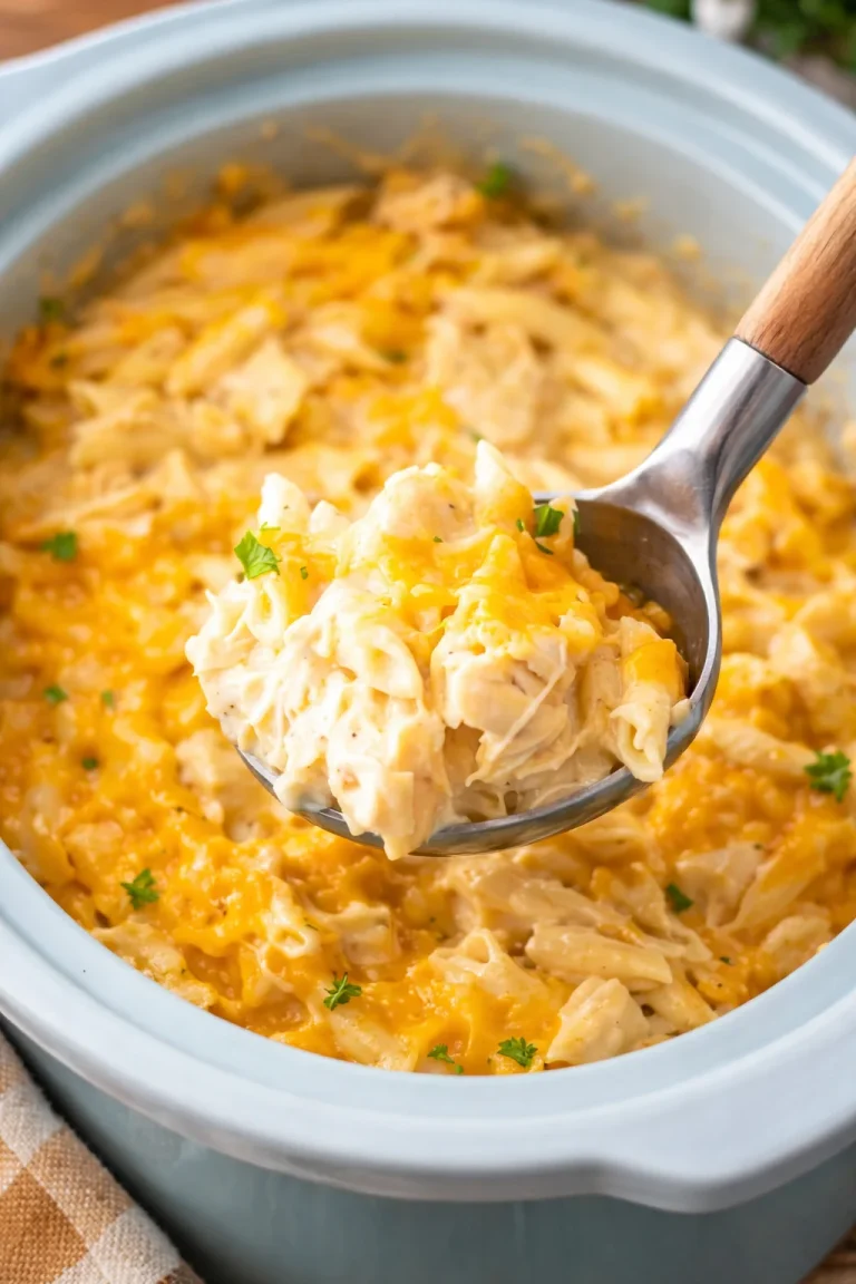 Slow Cooker Cheesy Chicken Penne Delicious slow cooker cheesy chicken penne dish in a bowl