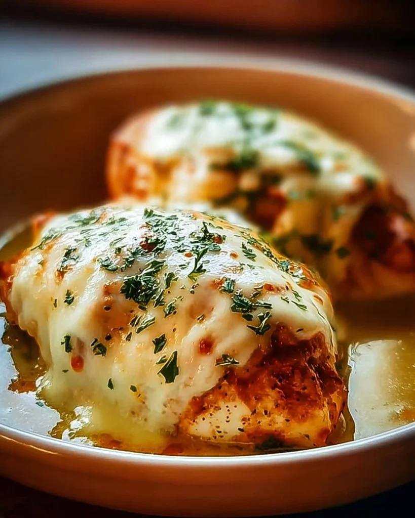 Slow Cooker Cheesy Mozzarella Chicken dish served with herbs and spices