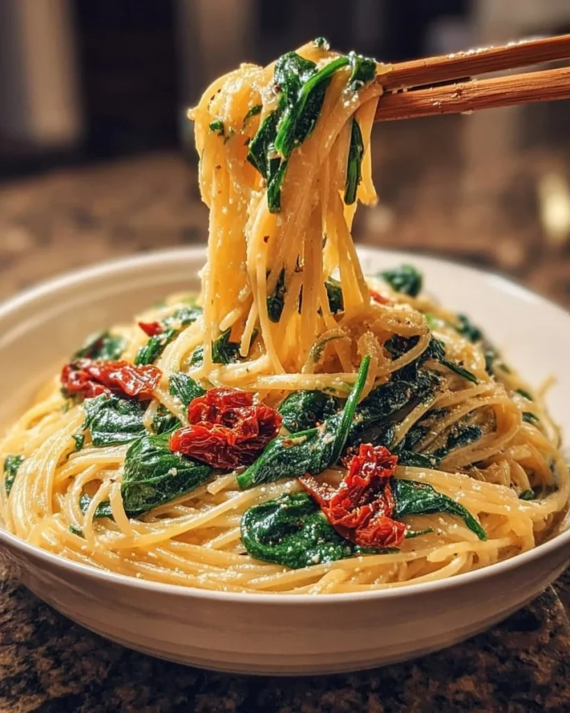 Spaghetti & Spinach with Sun-Dried Tomato Cream Sauce