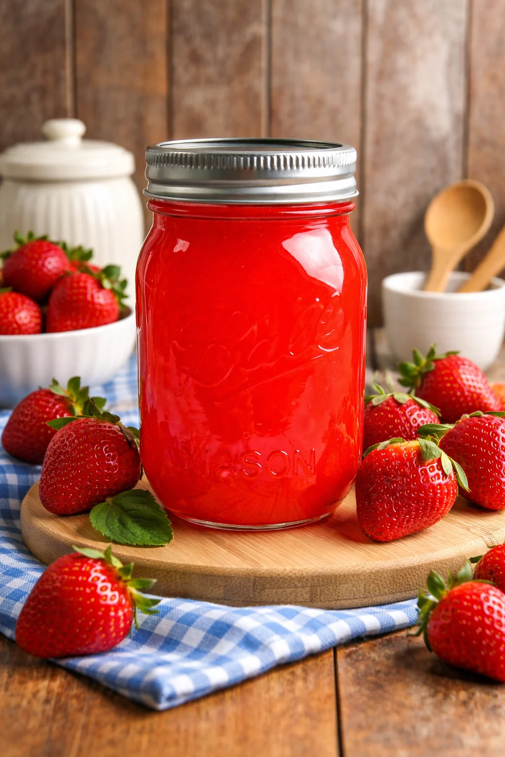 Strawberry MOONSHINE A jar of delicious strawberry moonshine, homemade and refreshing.