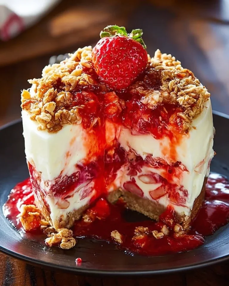 Strawberry Pretzel Cheesecake with crunchy crust and fresh strawberries