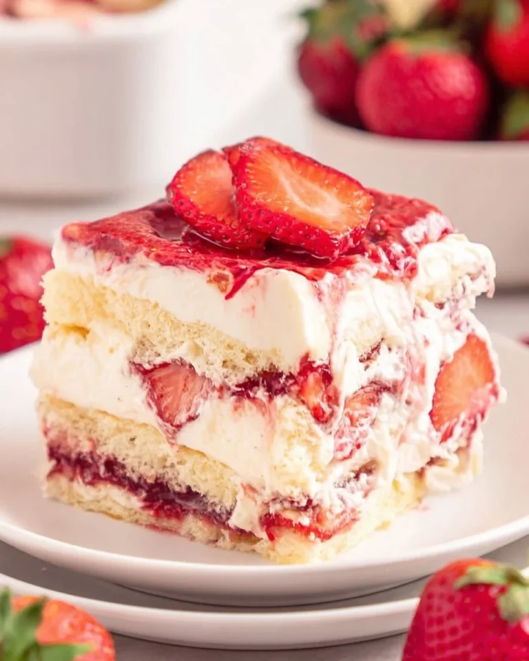 Strawberry Tiramisu Delicious homemade Strawberry Tiramisu dessert with fresh strawberries and creamy layers.