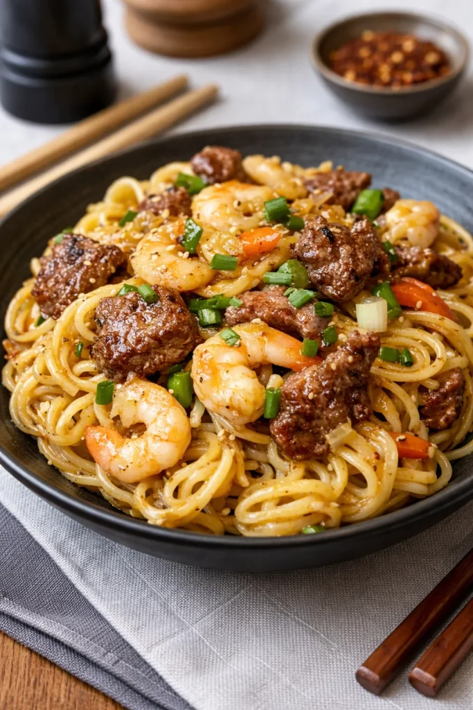 Surf and Turf Garlic Noodles
