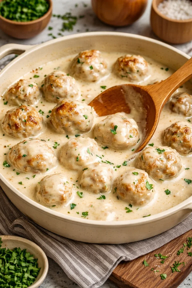 Swedish Meatballs Plate of delicious Swedish Meatballs in creamy gravy with lingonberry sauce
