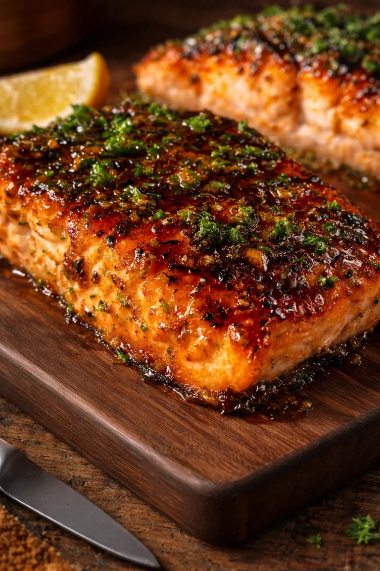 Delicious Texas Roadhouse-style salmon served on a plate, garnished with herbs