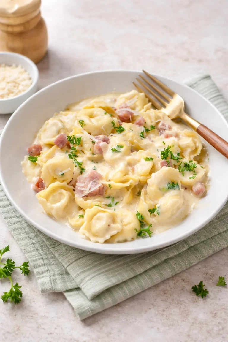 Delicious tortellini in a creamy sauce served in a bowl