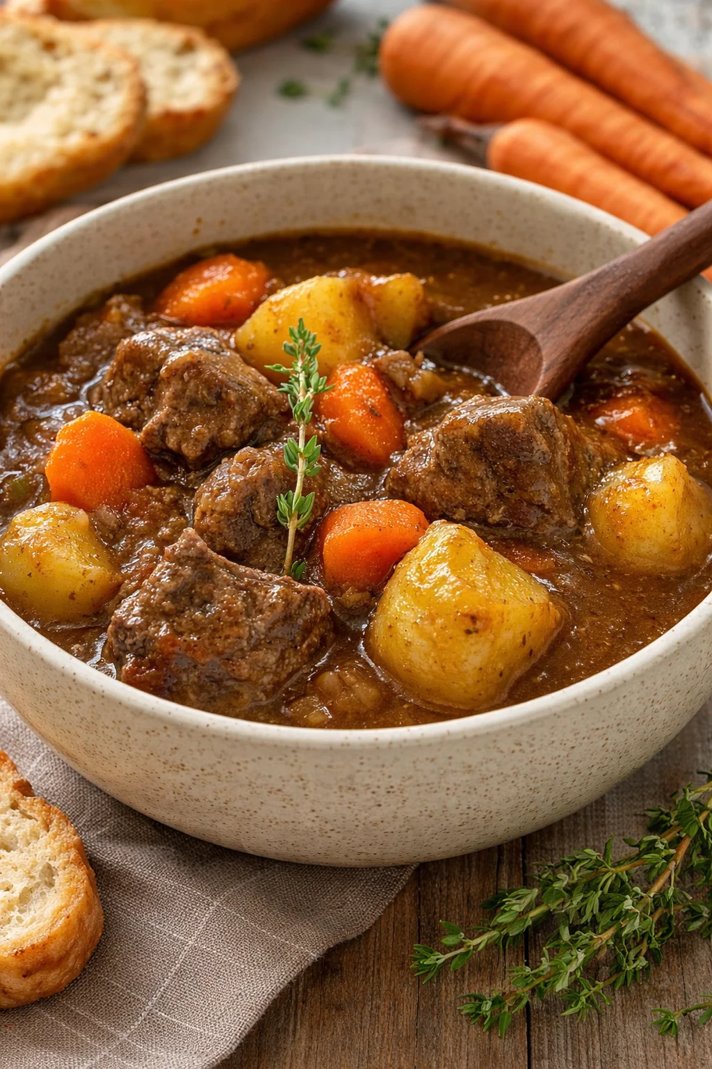 Traditional Irish Beef Stew Traditional Irish Beef Stew with tender beef and fresh vegetables in a bowl