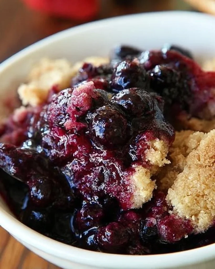 Delicious ultimate blueberry cobbler with juicy blueberries and flaky topping.