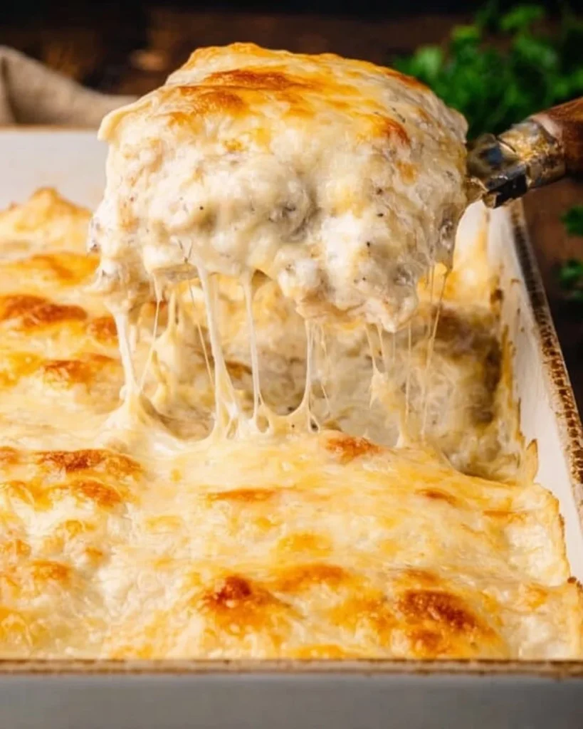 Delicious white chicken enchiladas topped with creamy sauce and garnished.