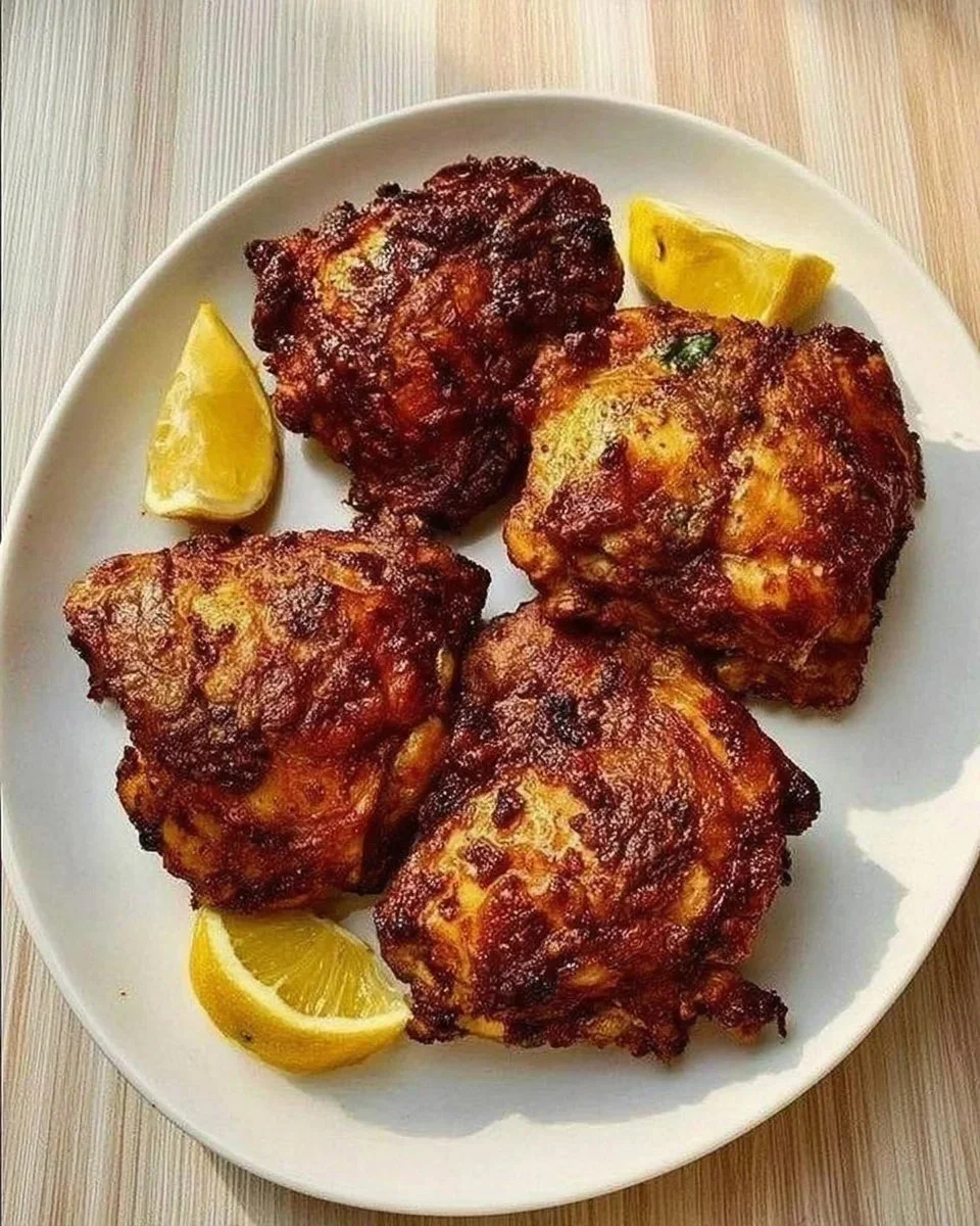 Air Fryer Chicken Thighs Juicy and crispy Air Fryer Chicken Thighs served on a plate.