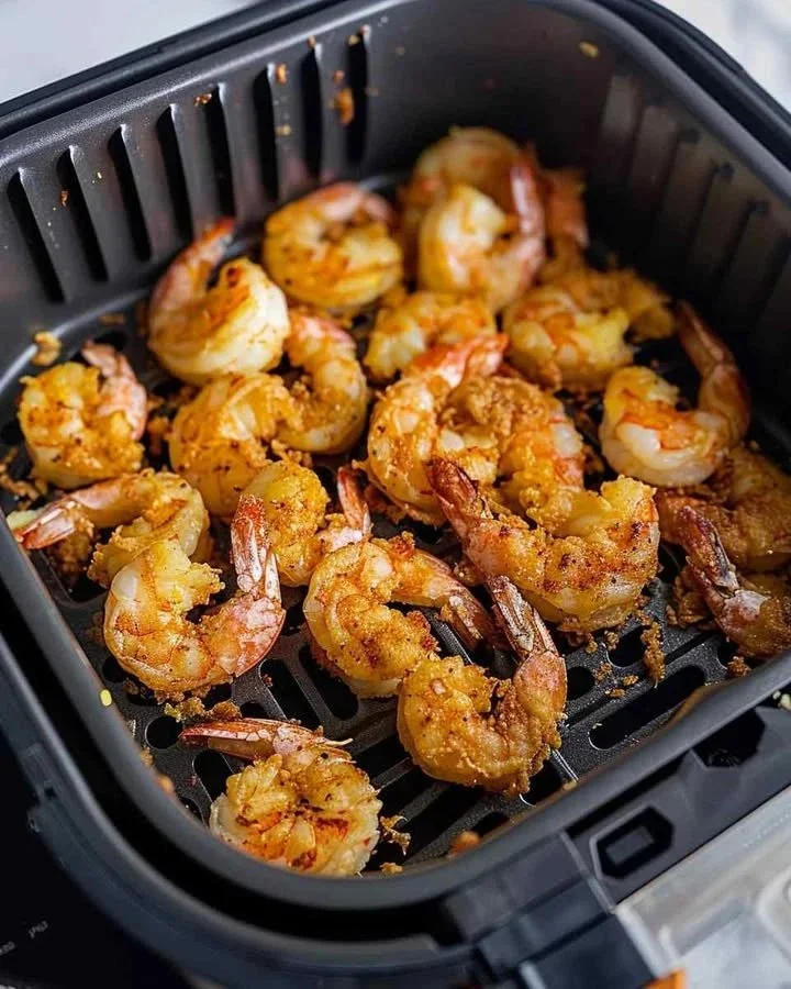 Crispy air fryer fried shrimp served with dipping sauce on a plate