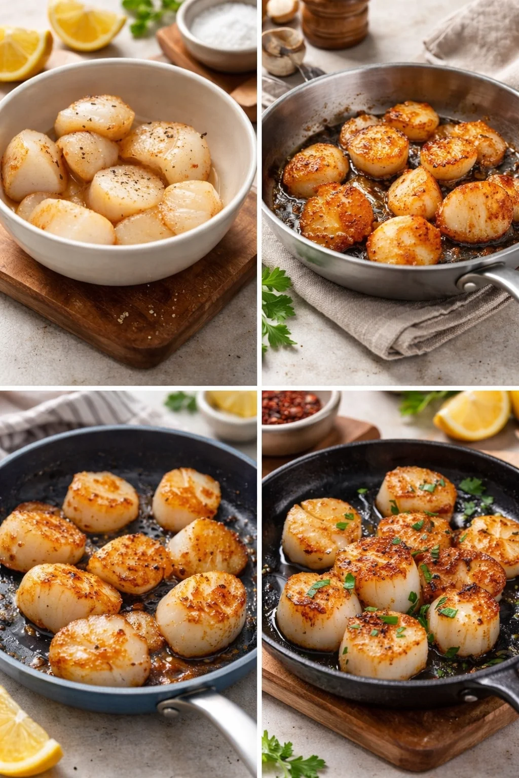 Air fryer scallops served on a plate with garnishes