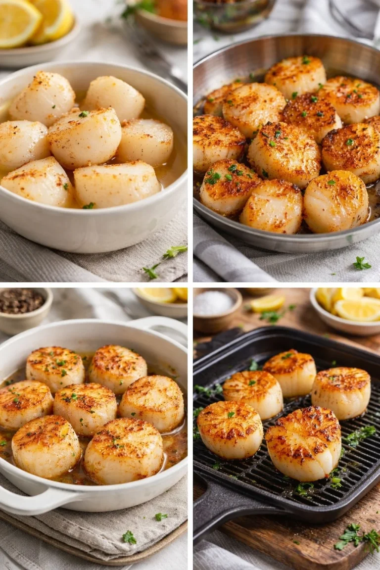 Delicious air fryer scallops served on a plate with garnish.