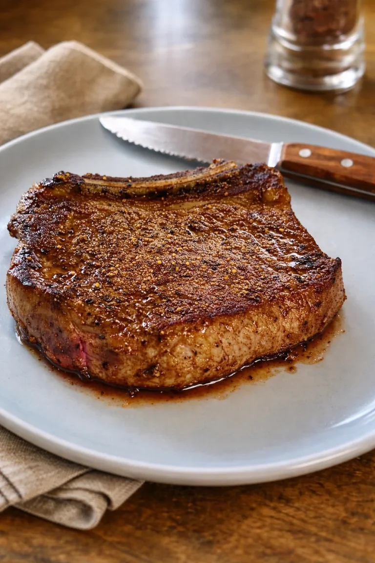 Juicy air fryer steaks plated with herbs and spices