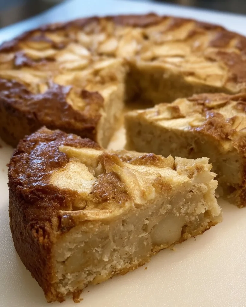 Slice of Autumn Spiced Apple Cake with cinnamon and apples