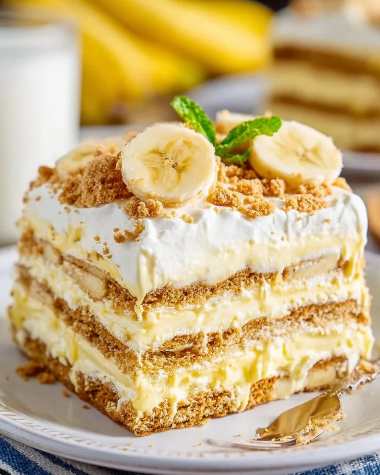 Delicious Banana Icebox Cake with layers of banana and whipped cream