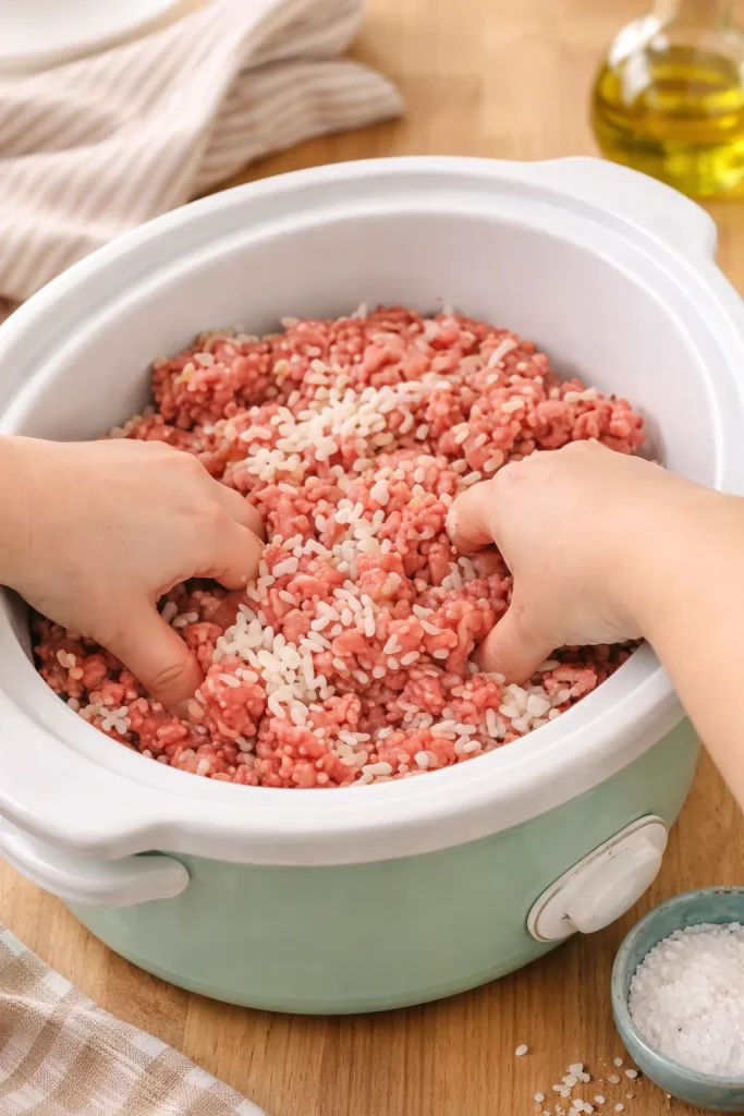 Delicious beef and rice dump and go dish ready for cooking