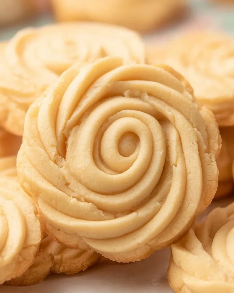 Tray of freshly baked butter cookies with golden edges and a buttery texture