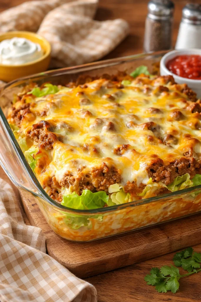 Delicious Cabbage Roll Casserole served in a baking dish with fresh herbs