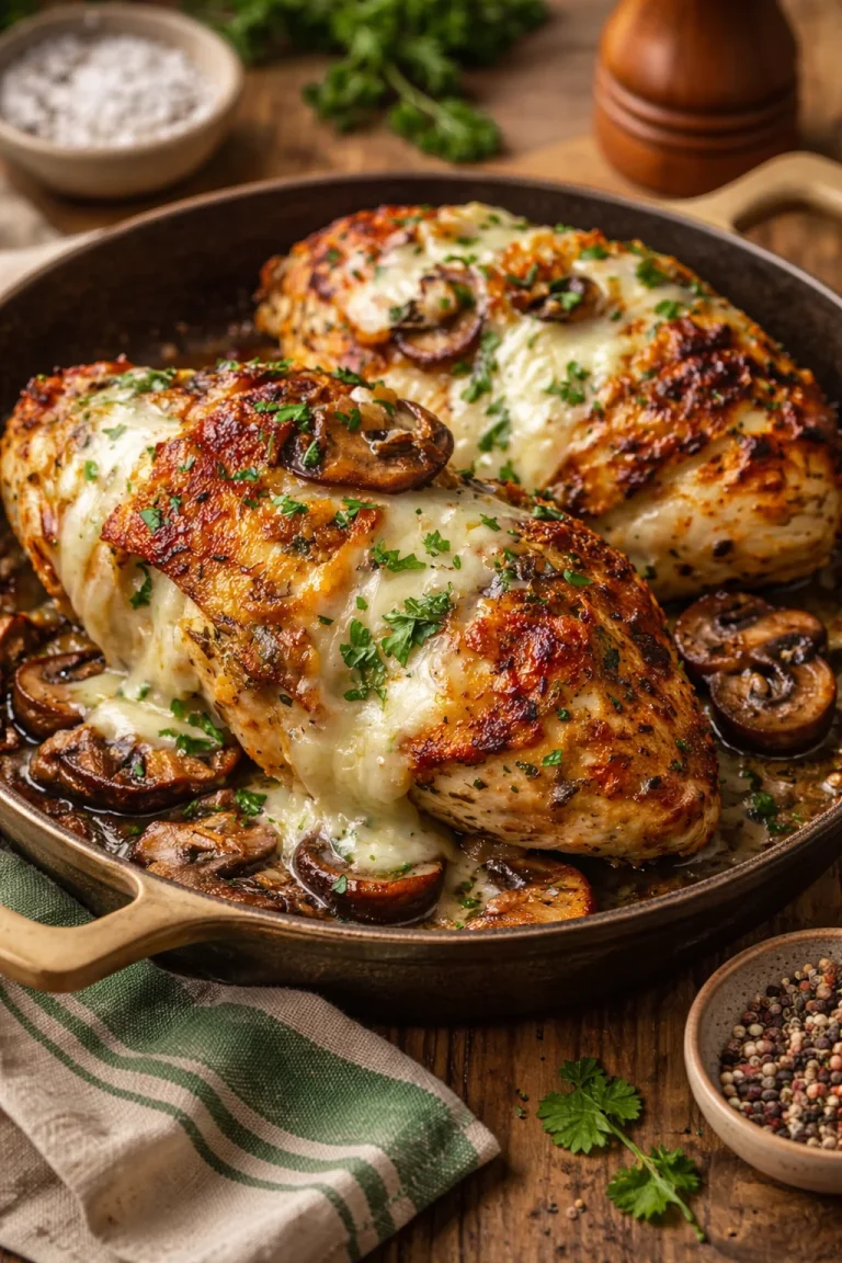 Cheesy Garlic Butter Mushroom Stuffed Chicken dish
