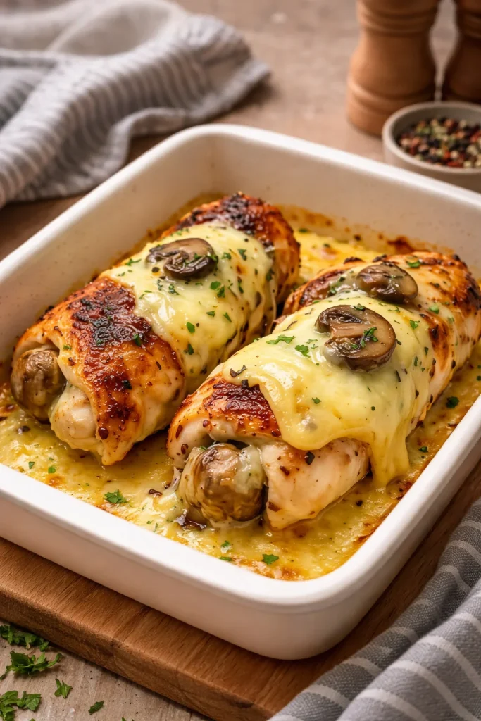 Cheesy Garlic Butter Mushroom Stuffed Chicken