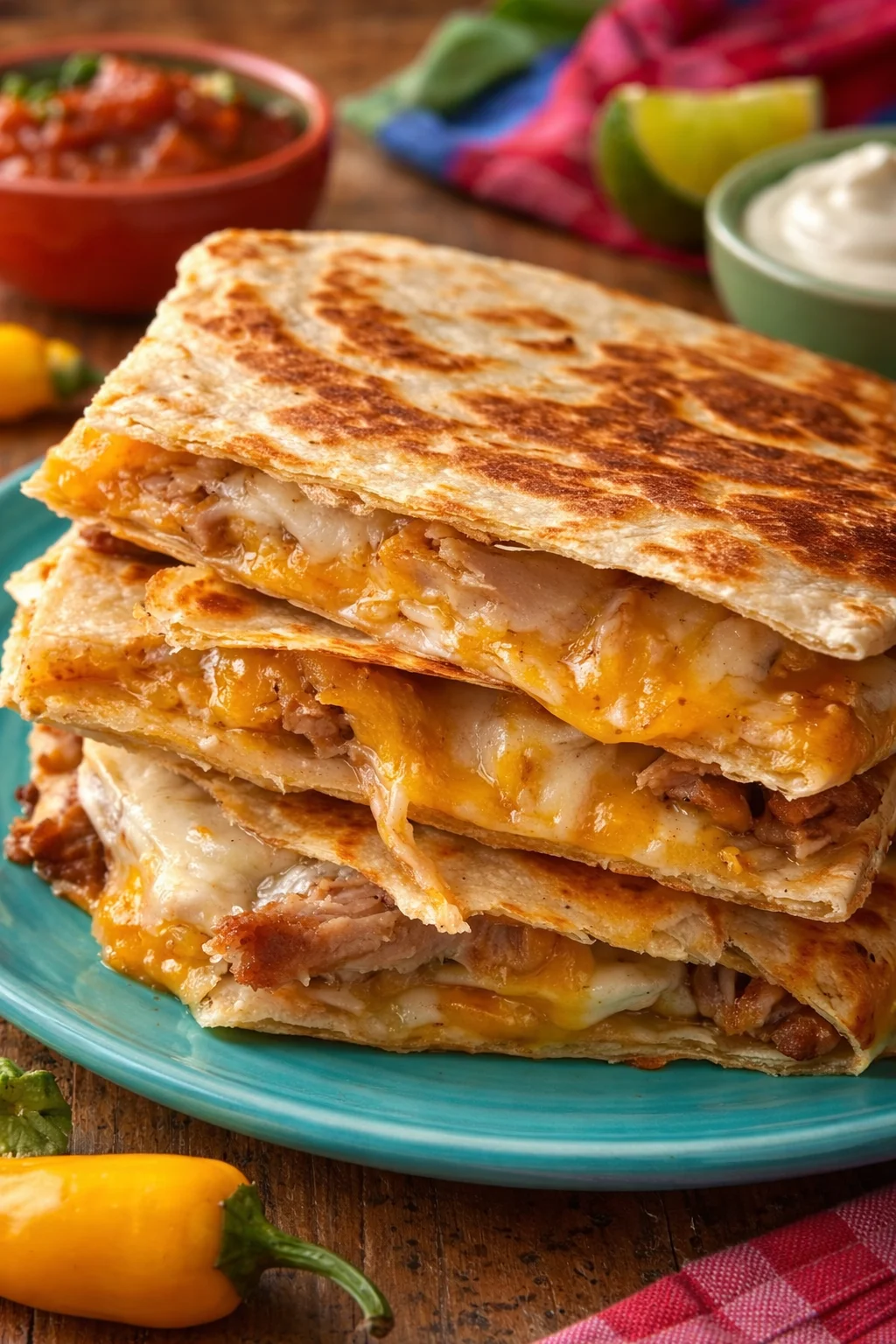 Delicious Chicken Quesadilla with melted cheese and grilled chicken slices
