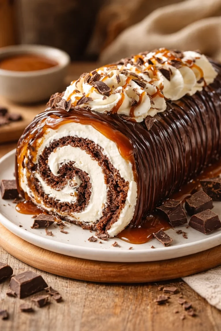 Delicious chocolate birthday cake roll with creamy filling