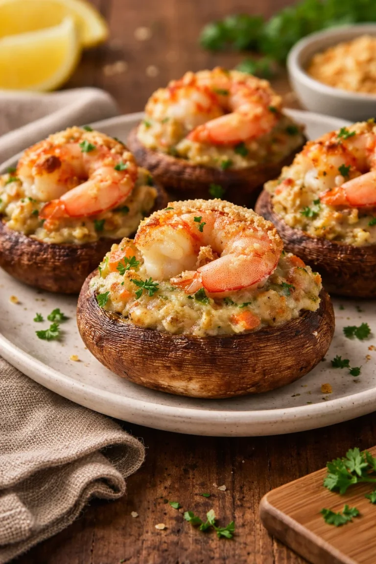 Delicious crab stuffed mushrooms baked to perfection, a perfect appetizer.