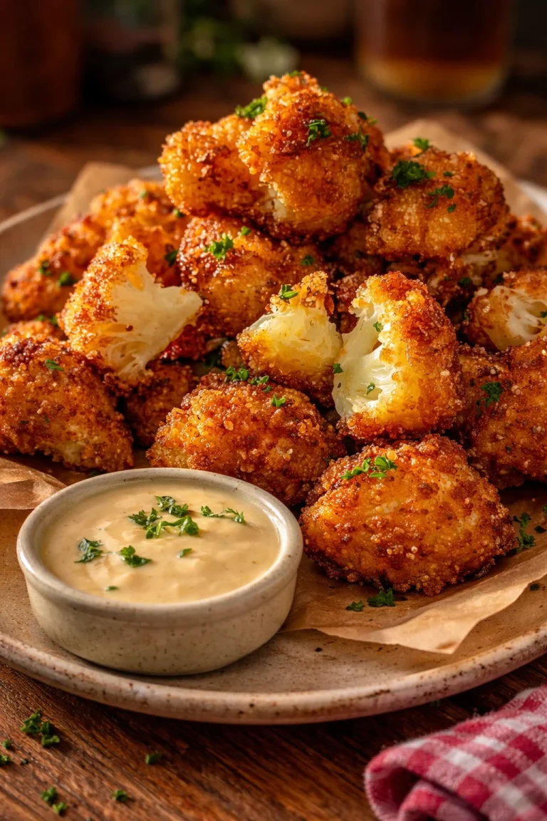 Crispy Air-Fried Cauliflower with Cheese and Garlic Crispy air-fried cauliflower garnished with cheese and garlic
