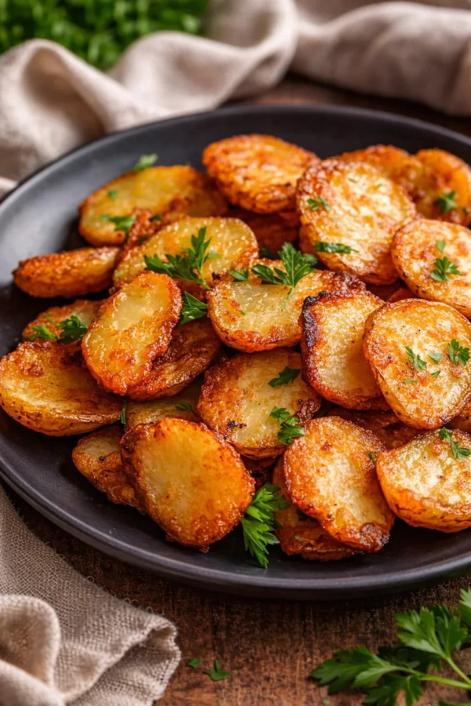 Crispy air-fried sliced potatoes served on a plate