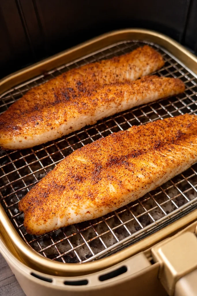 Crispy airfried fish fillet served with lemon and herbs