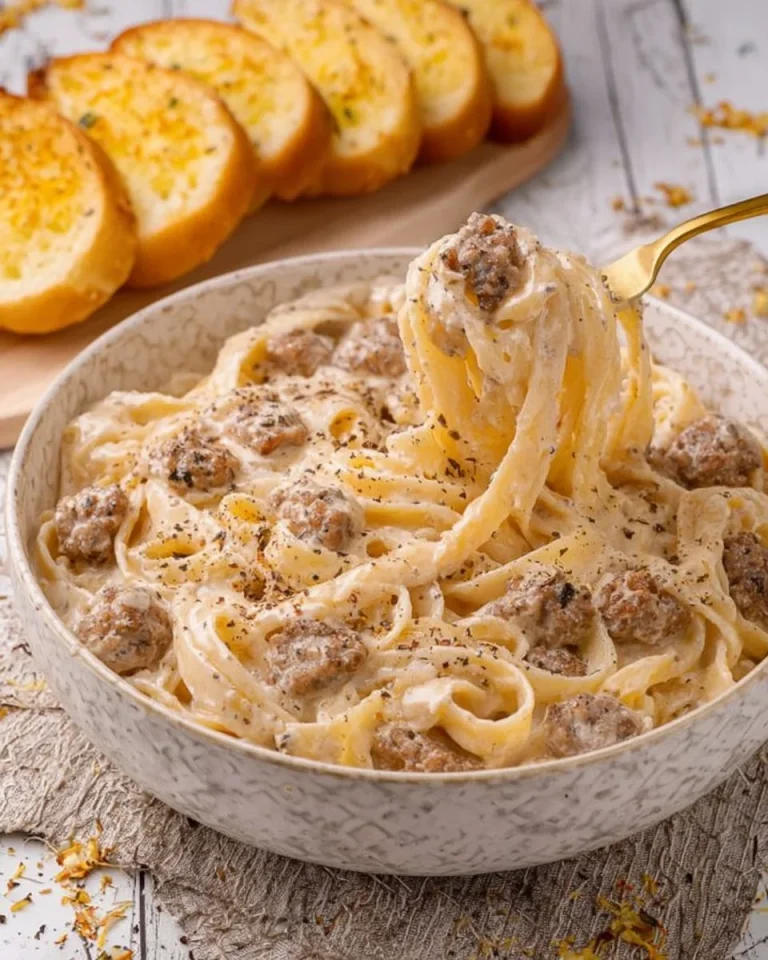 Crock Pot Beef and Noodles served on a plate with fresh herbs