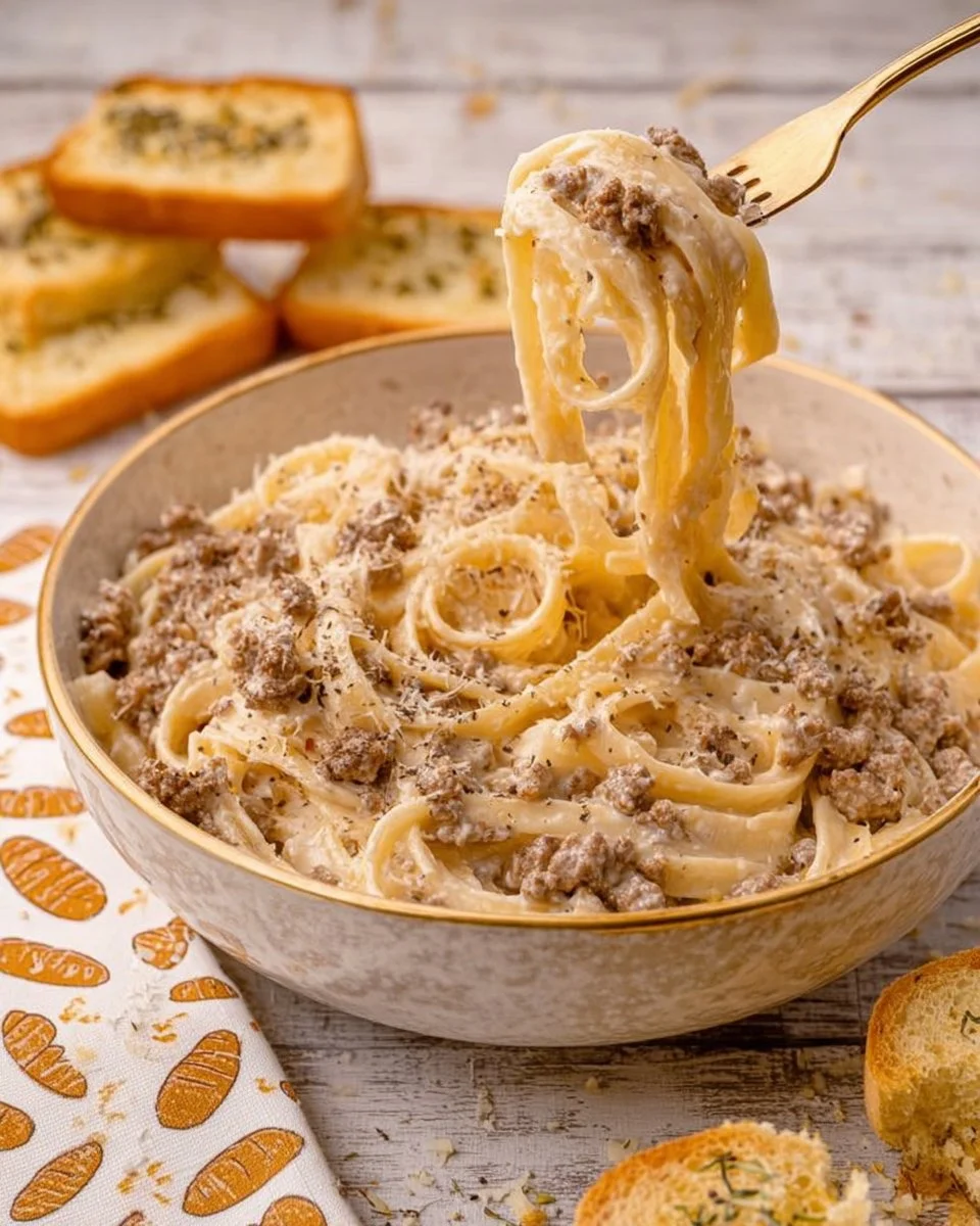 Crock Pot Beef and Noodles served in a bowl with ingredients beside it.