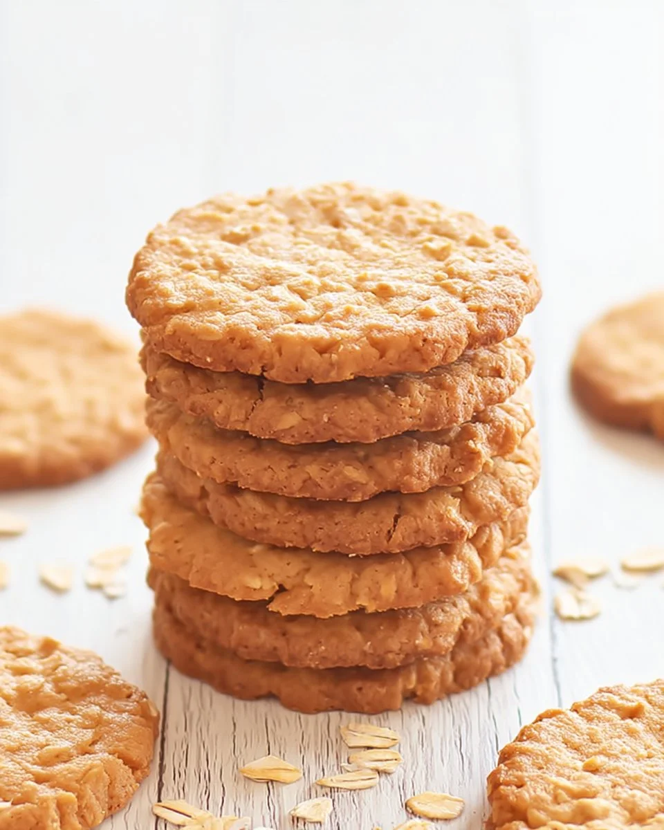 Crunchy oatmeal peanut butter cookies fresh out of the oven on a cooling rack
