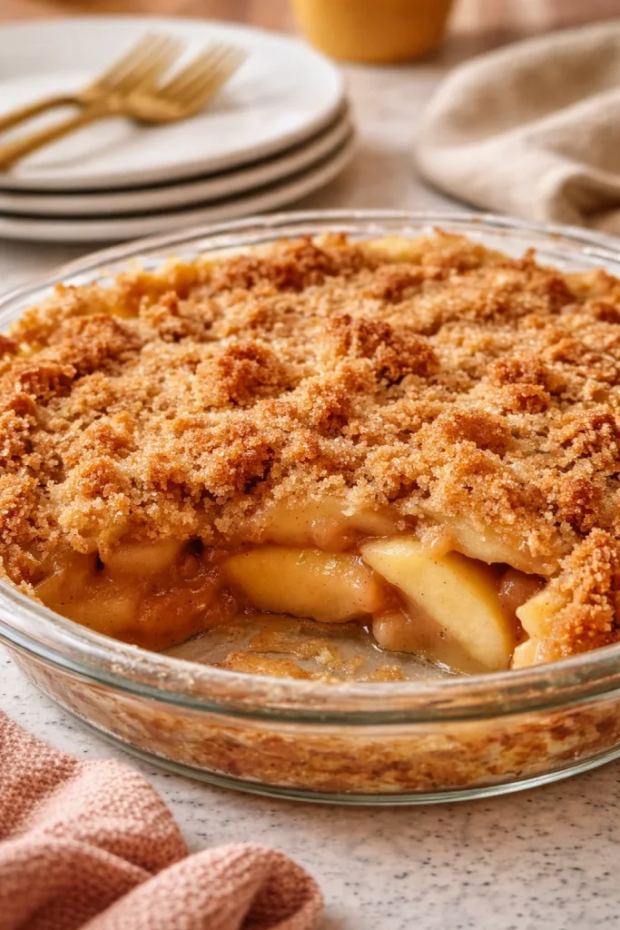 Delicious slice of Dutch Apple Pie with crumb topping on a plate