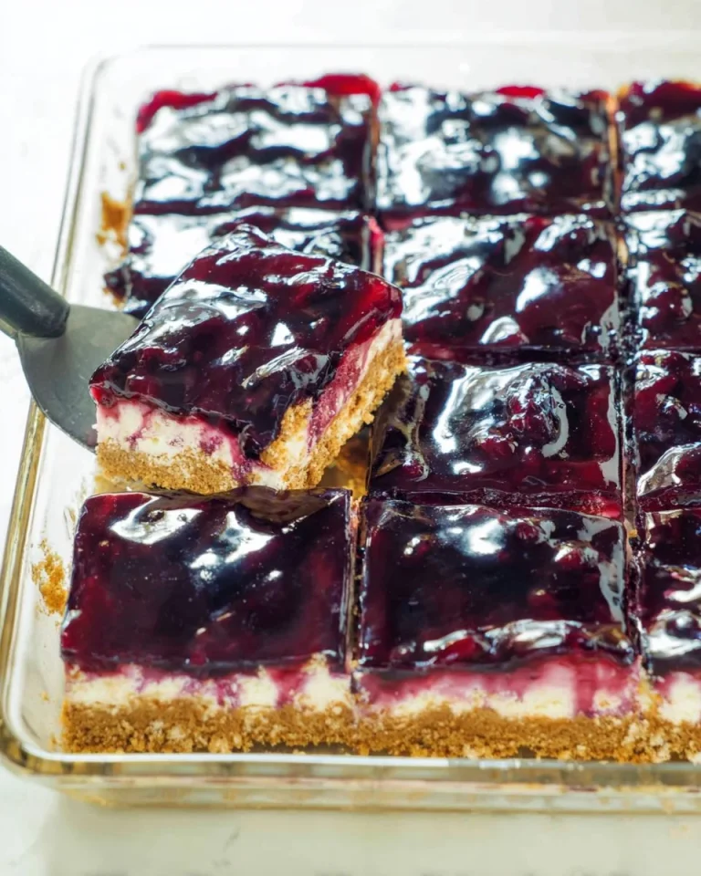 Delicious easy blueberry cheesecake dessert topped with fresh blueberries