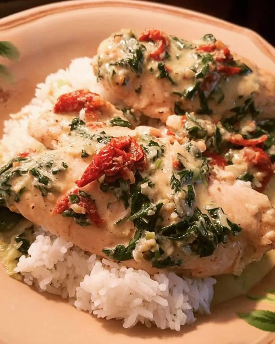 Delicious Garlic Tuscan Chicken served with herbs and spices.