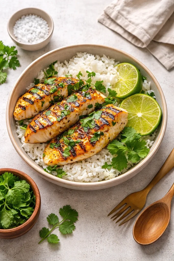 Grilled salmon served with shrimp and cheesy broccoli corn, a delicious seafood dish.