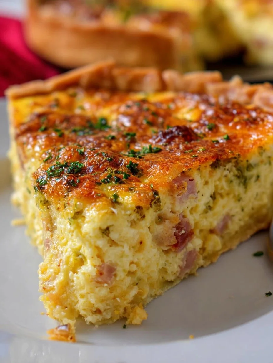 Ham and Cheese Quiche Delicious ham and cheese quiche topped with fresh herbs