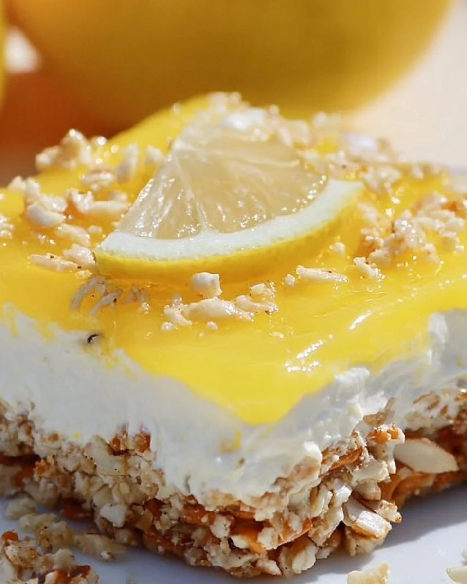 Delicious Lemon Pretzel Dessert with vibrant lemon flavor and pretzel crust