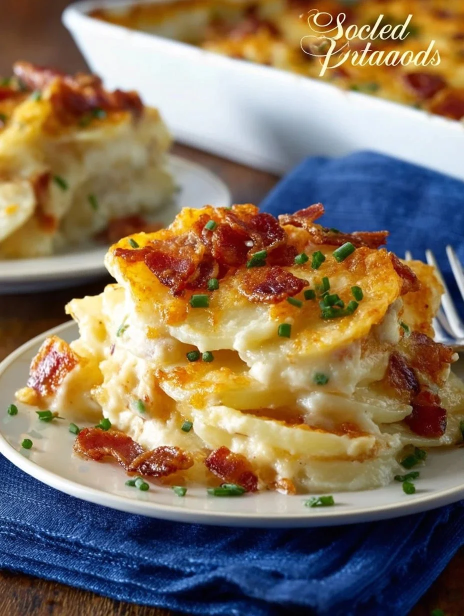 Loaded scalloped potatoes with cheese and herbs