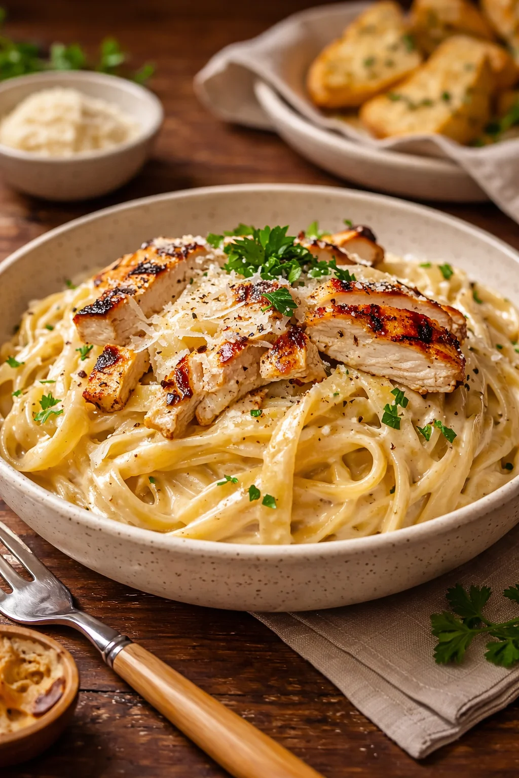Creamy Marry Me Chicken Pasta served in a bowl with fresh herbs