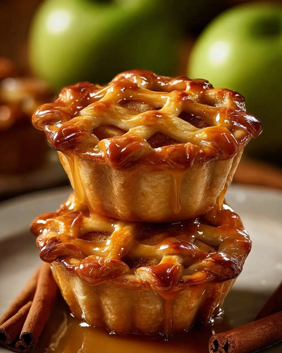 Delicious mini apple pies arranged on a serving platter with a dollop of cream