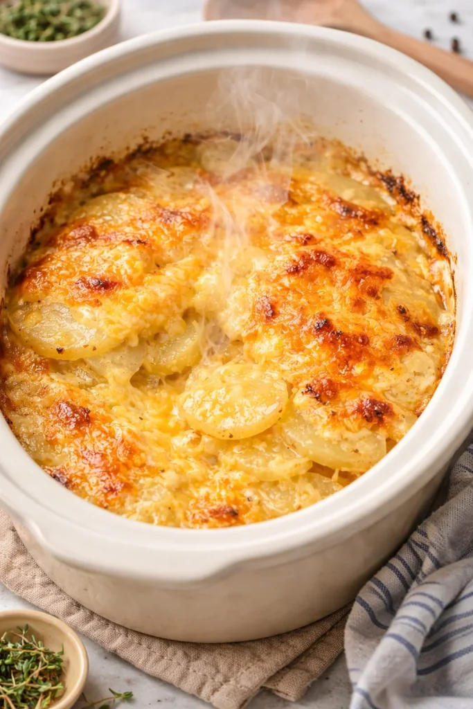 Classic old fashioned potato salad served in a bowl with herbs and seasoning.